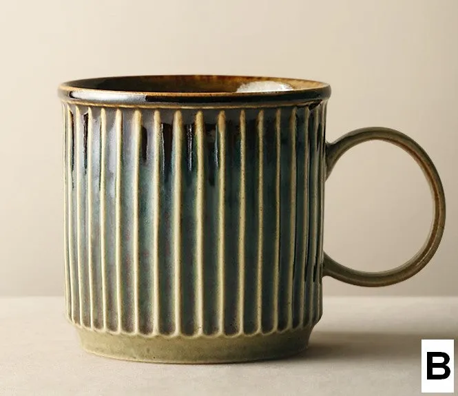 Large Modern Handmade Pottery Coffee Cup, Large Capacity Coffee Mugs, Unique Tea Cup, Creative Brown Green Ceramic Coffee Mugs