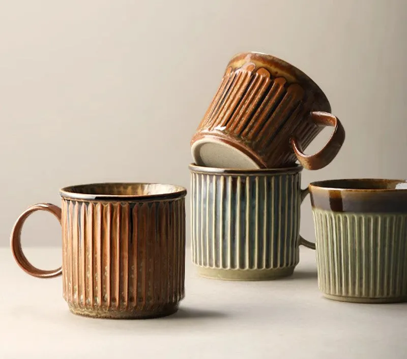 Large Modern Handmade Pottery Coffee Cup, Large Capacity Coffee Mugs, Unique Tea Cup, Creative Brown Green Ceramic Coffee Mugs