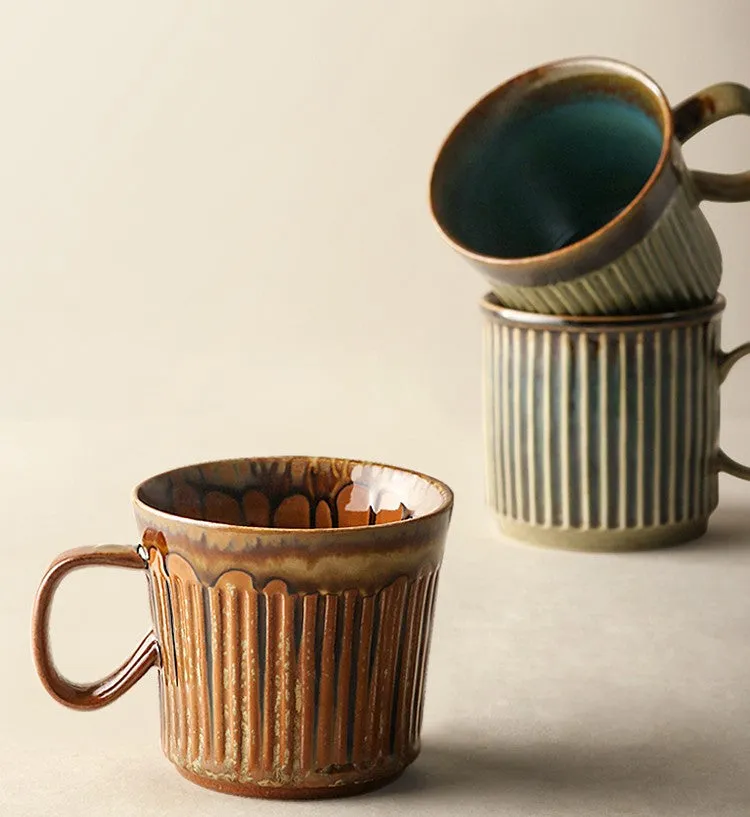 Large Modern Handmade Pottery Coffee Cup, Large Capacity Coffee Mugs, Unique Tea Cup, Creative Brown Green Ceramic Coffee Mugs