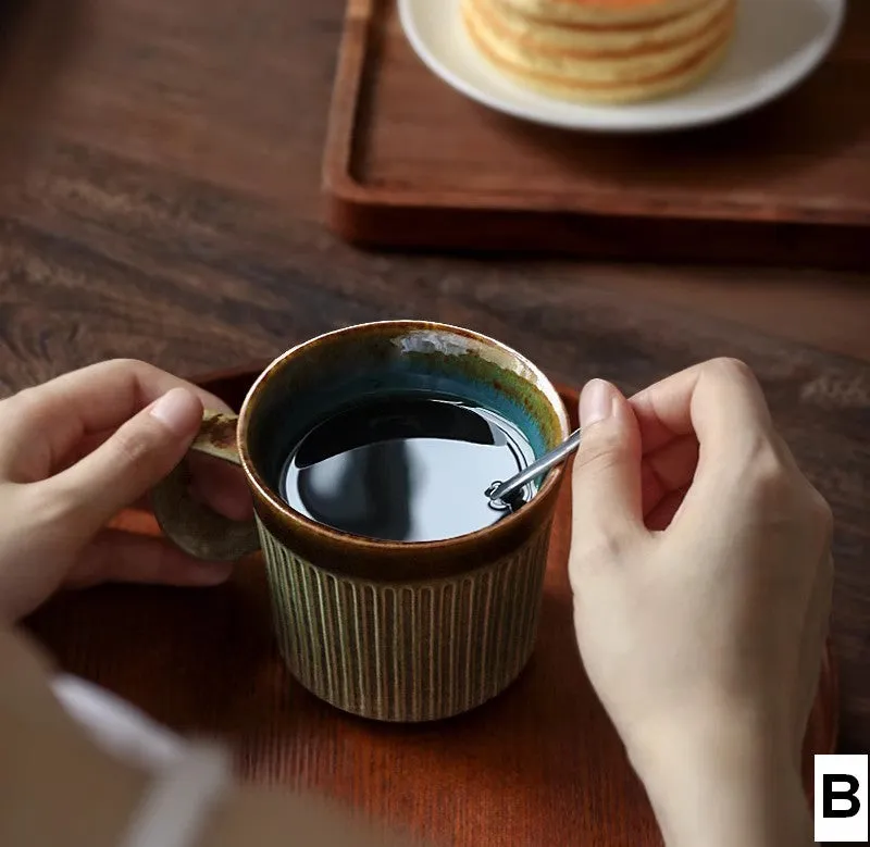 Large Modern Handmade Pottery Coffee Cup, Large Capacity Coffee Mugs, Unique Tea Cup, Creative Brown Green Ceramic Coffee Mugs