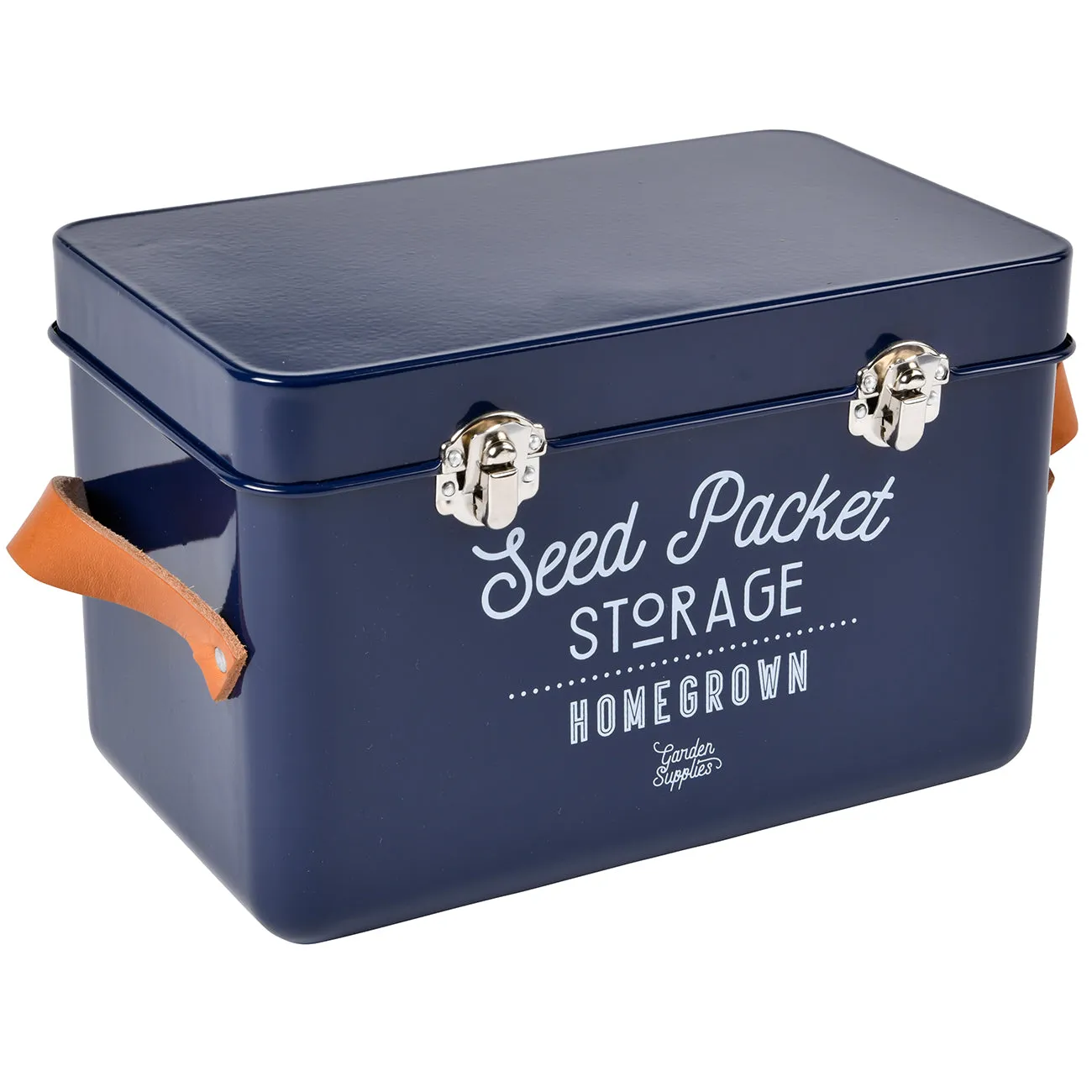 Leather Handled Seed Packet Storage Tin - Atlantic Blue