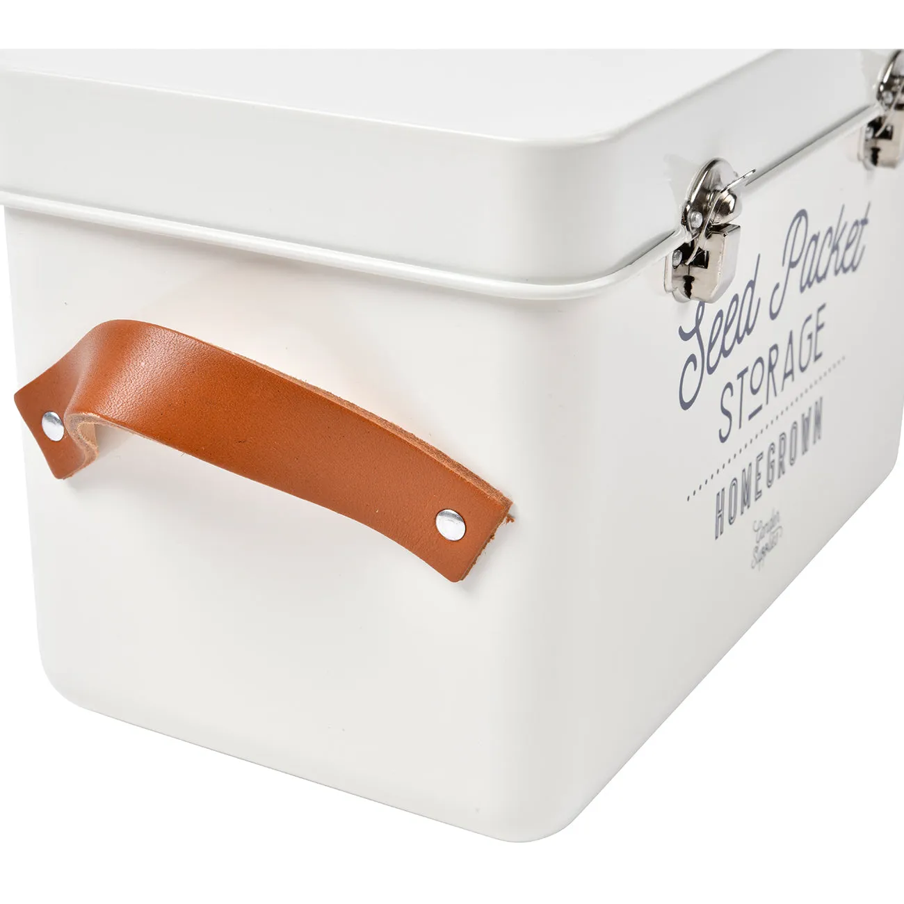 Leather Handled Seed Packet Storage Tin - Stone