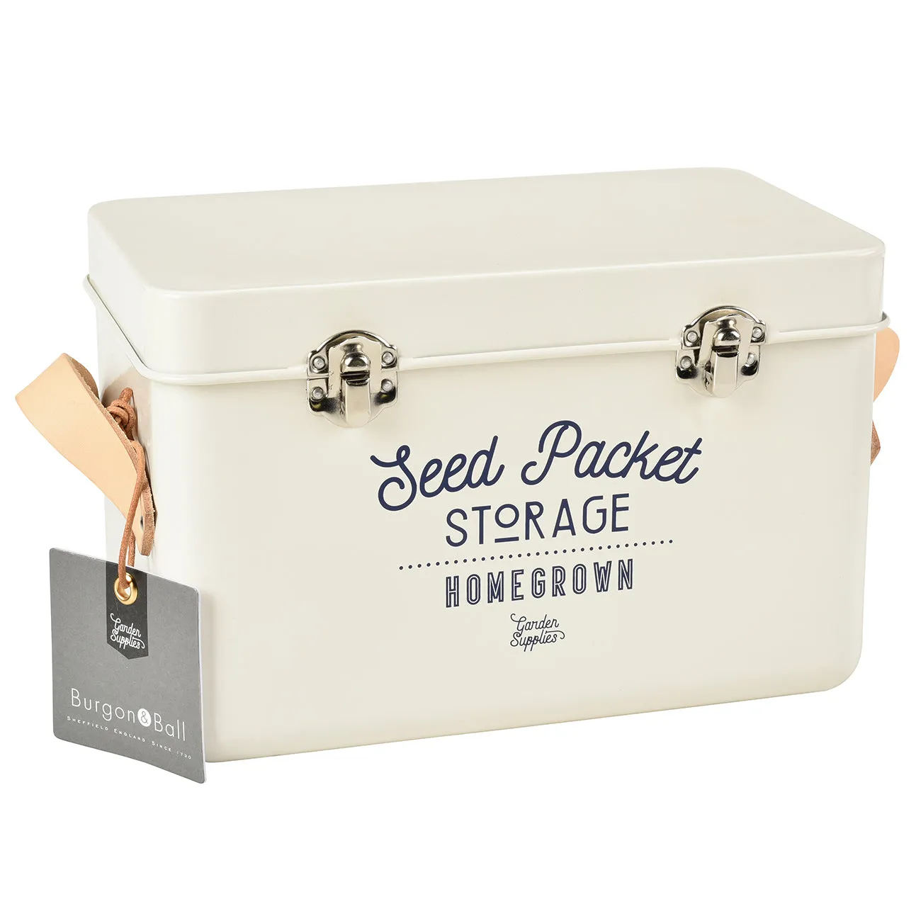 Leather Handled Seed Packet Storage Tin - Stone