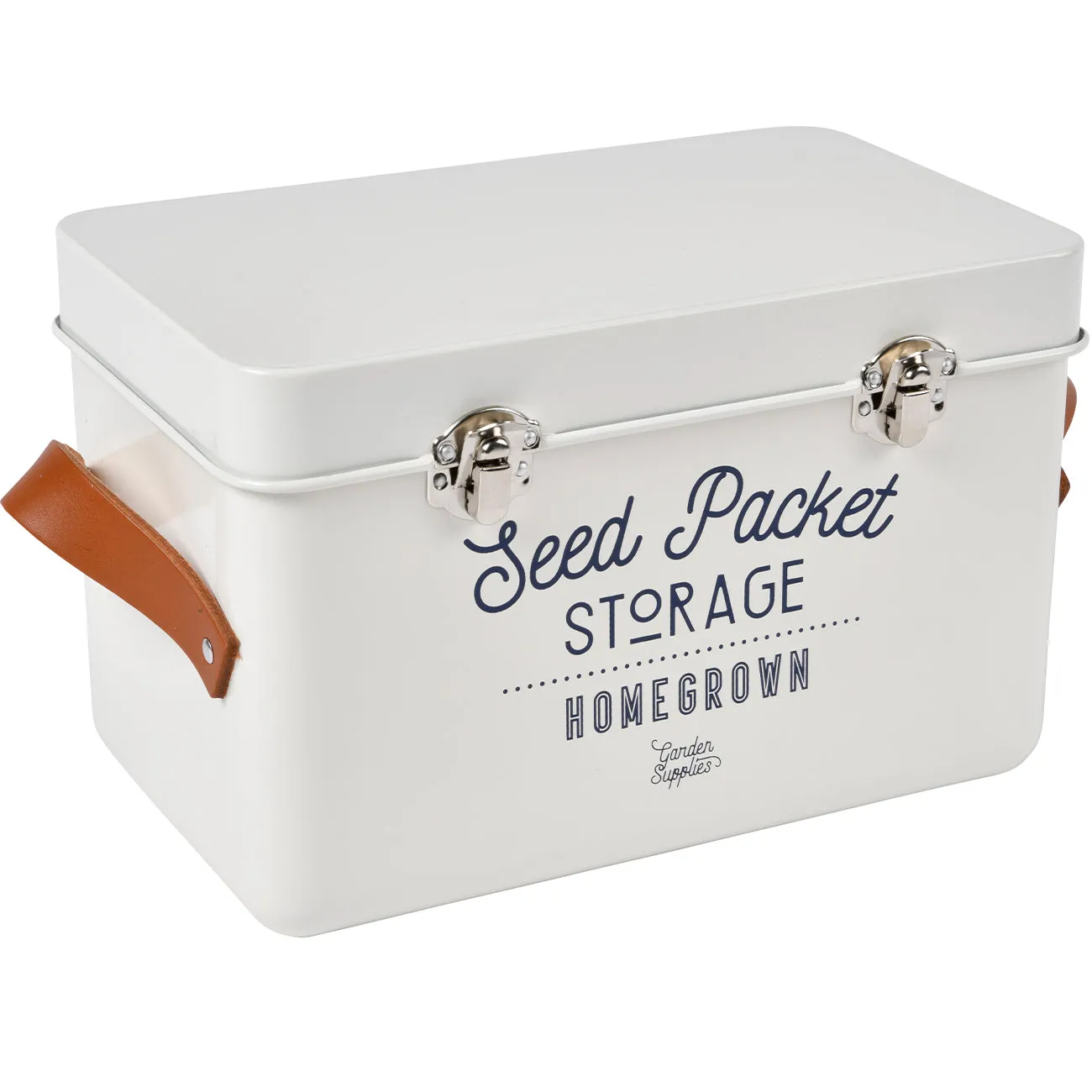 Leather Handled Seed Packet Storage Tin - Stone