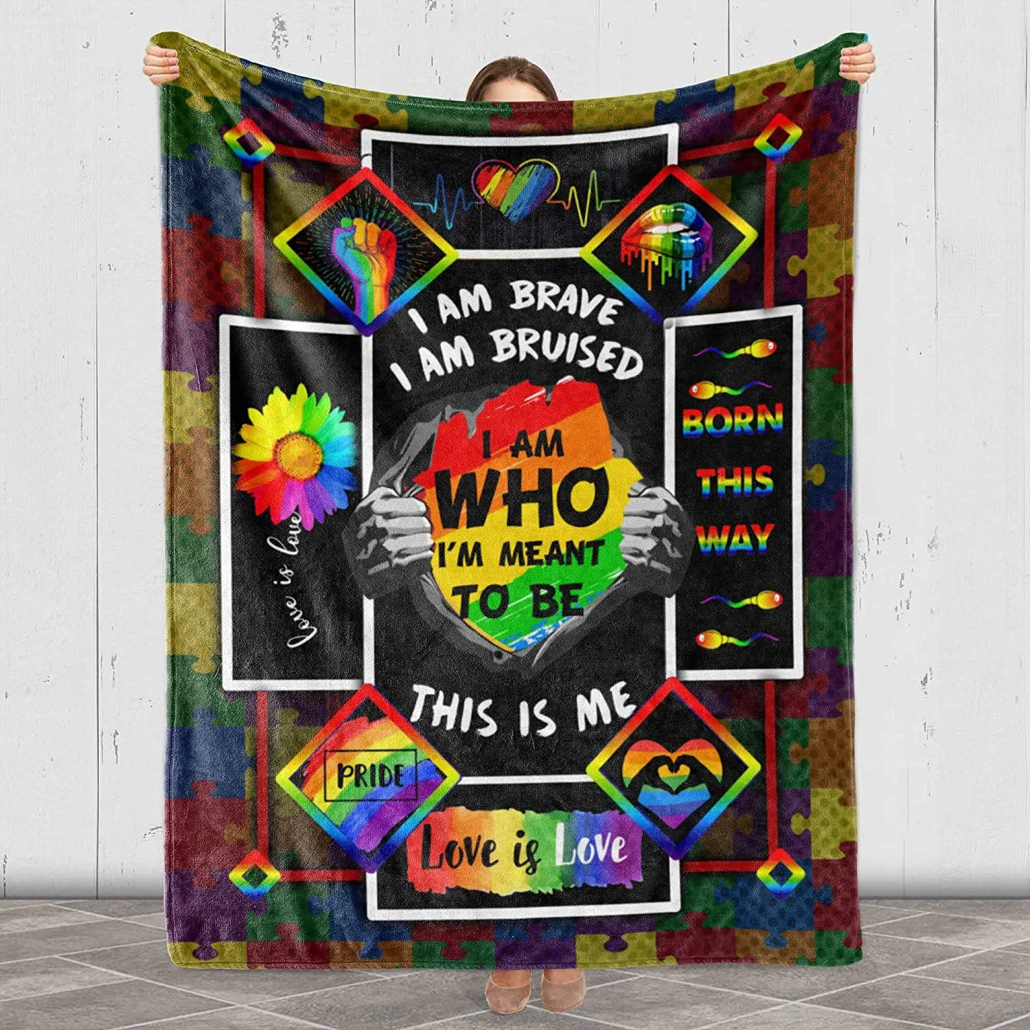 Lgbt Gay Lesbian Pride Blanket, I Am Who I'M Meant To Be Fleece Blanket For Couch Bed Sofa Travelling Camping Printed In Usa