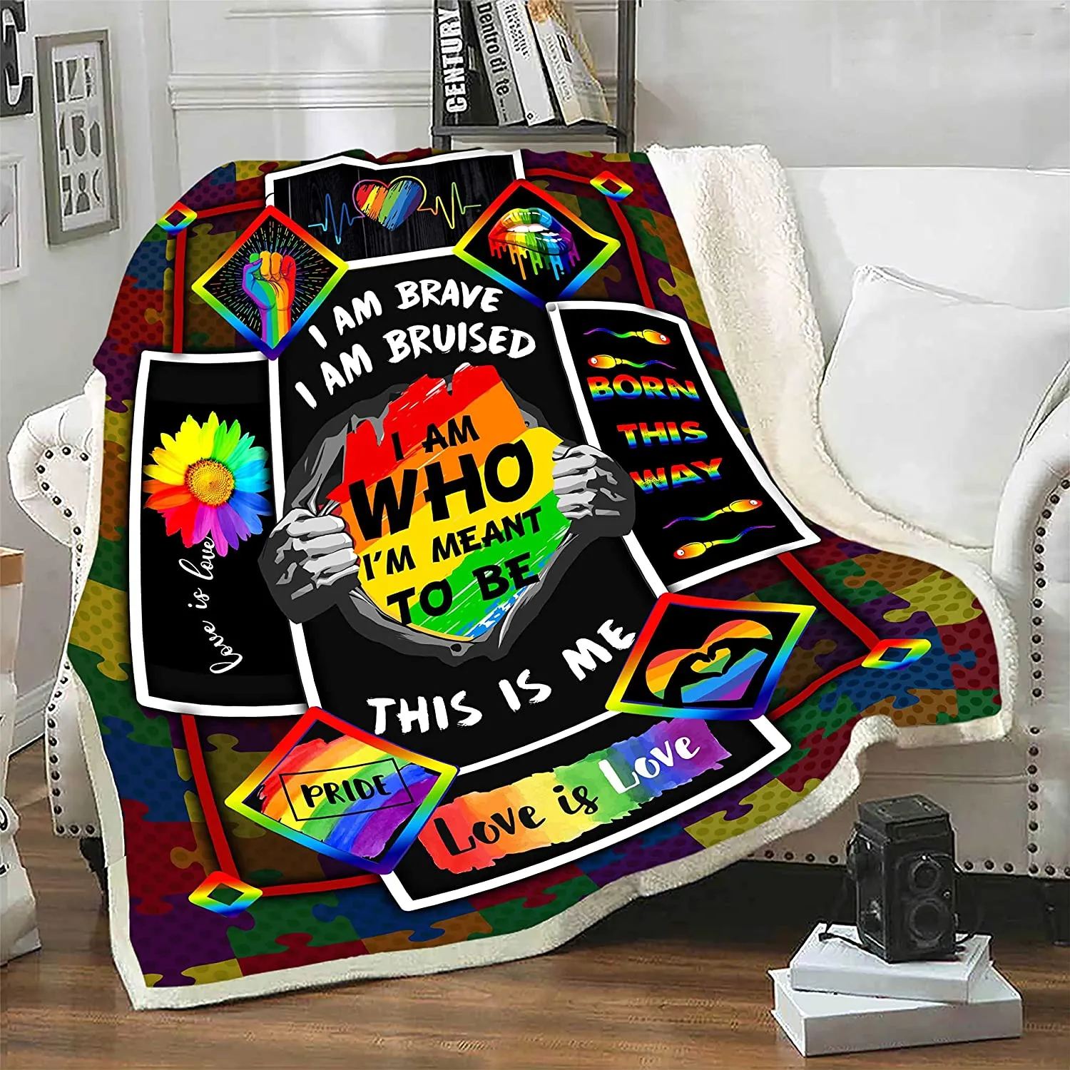 Lgbt Gay Lesbian Pride Blanket, I Am Who I'M Meant To Be Fleece Blanket For Couch Bed Sofa Travelling Camping Printed In Usa