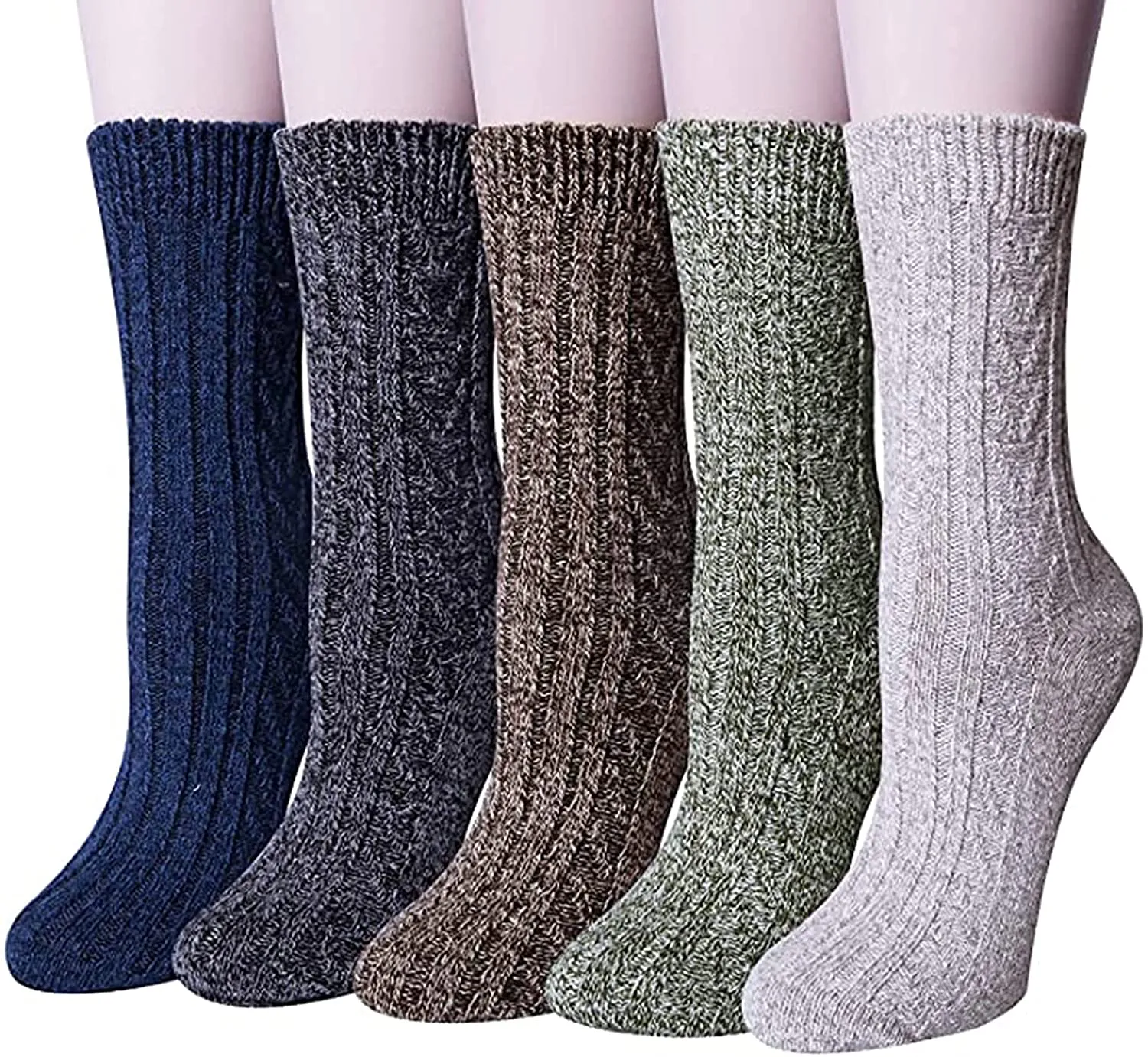 Loritta 5 Pairs Womens Wool Socks Thick Knit Vintage Winter Warm Cozy Crew Socks Gifts