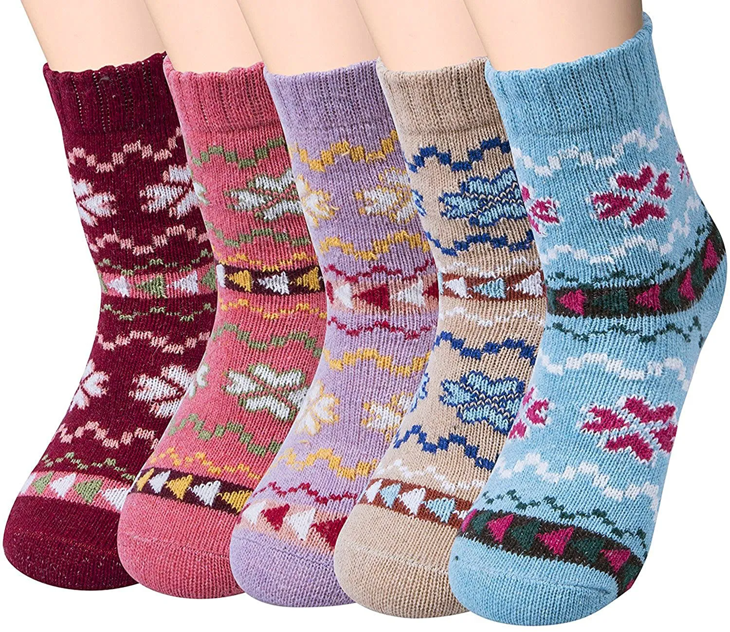 Loritta 5 Pairs Womens Wool Socks Thick Knit Vintage Winter Warm Cozy Crew Socks Gifts