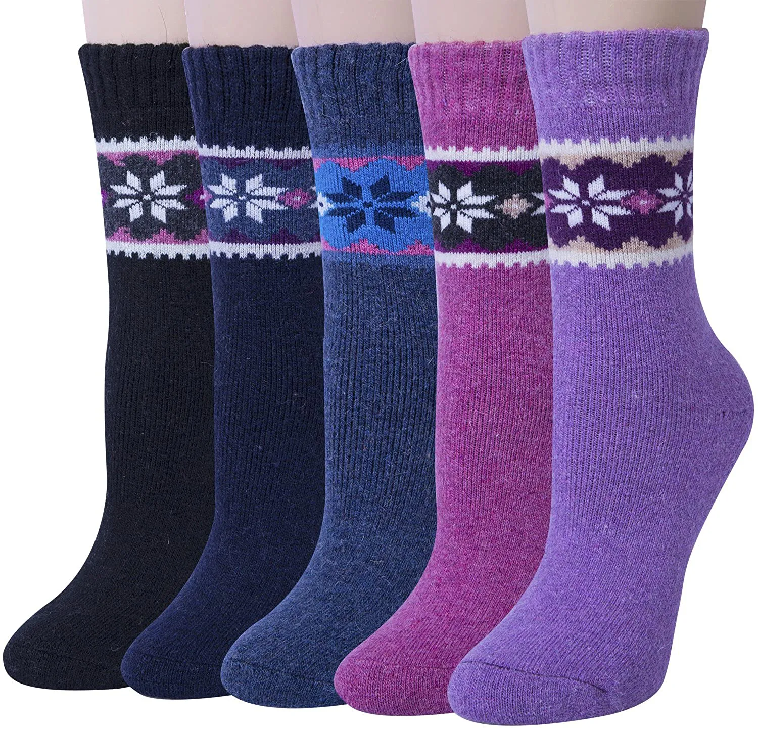 Loritta 5 Pairs Womens Wool Socks Thick Knit Vintage Winter Warm Cozy Crew Socks Gifts