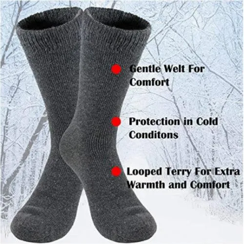 Men's Thermal Insulated Socks - Warm, Fuzzy, for Extreme Cold Weather, Pack of 6 Pairs