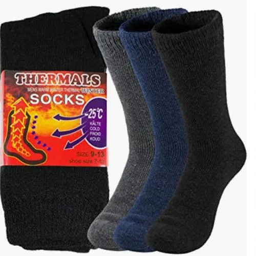 Men's Thermal Insulated Socks - Warm, Fuzzy, for Extreme Cold Weather, Pack of 6 Pairs