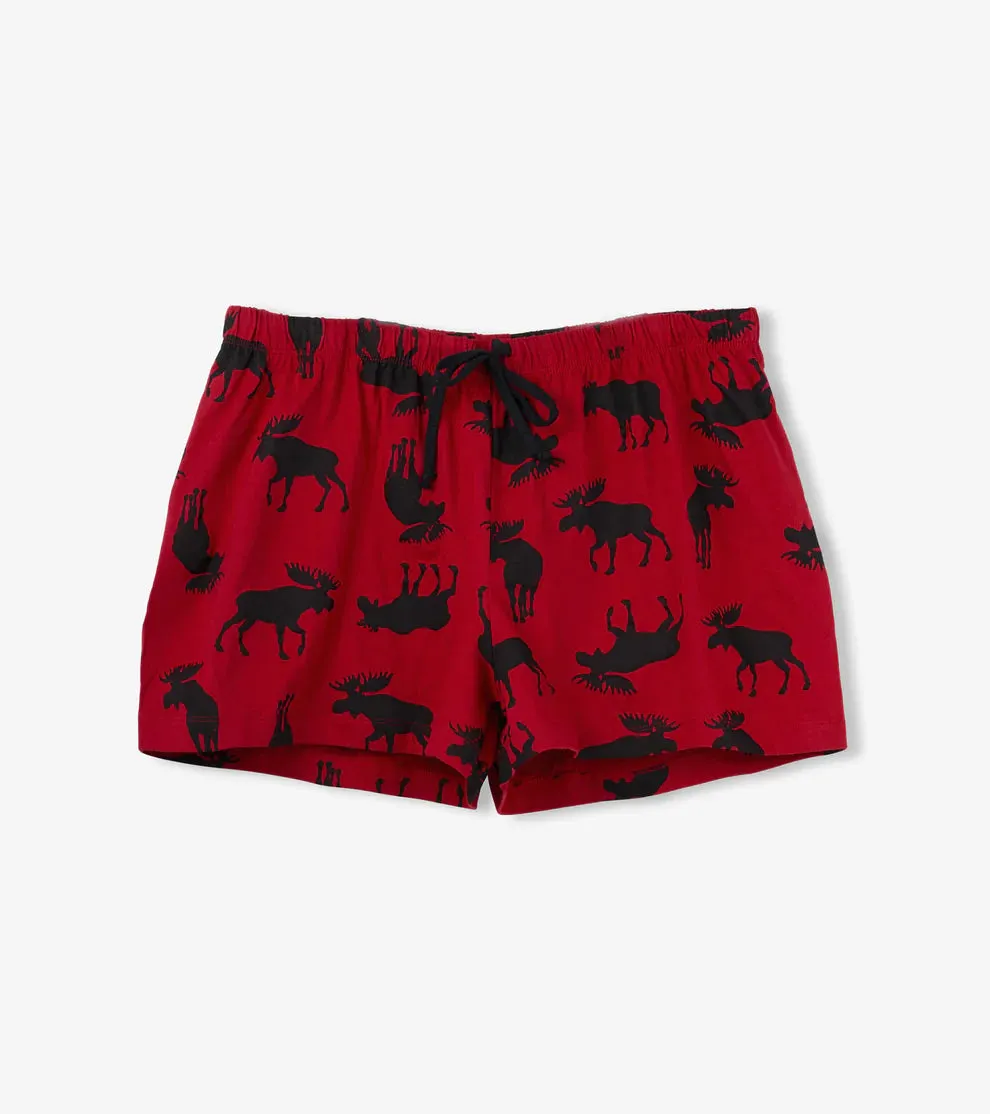 Moose on Red Women's Sleep Boxer Shorts