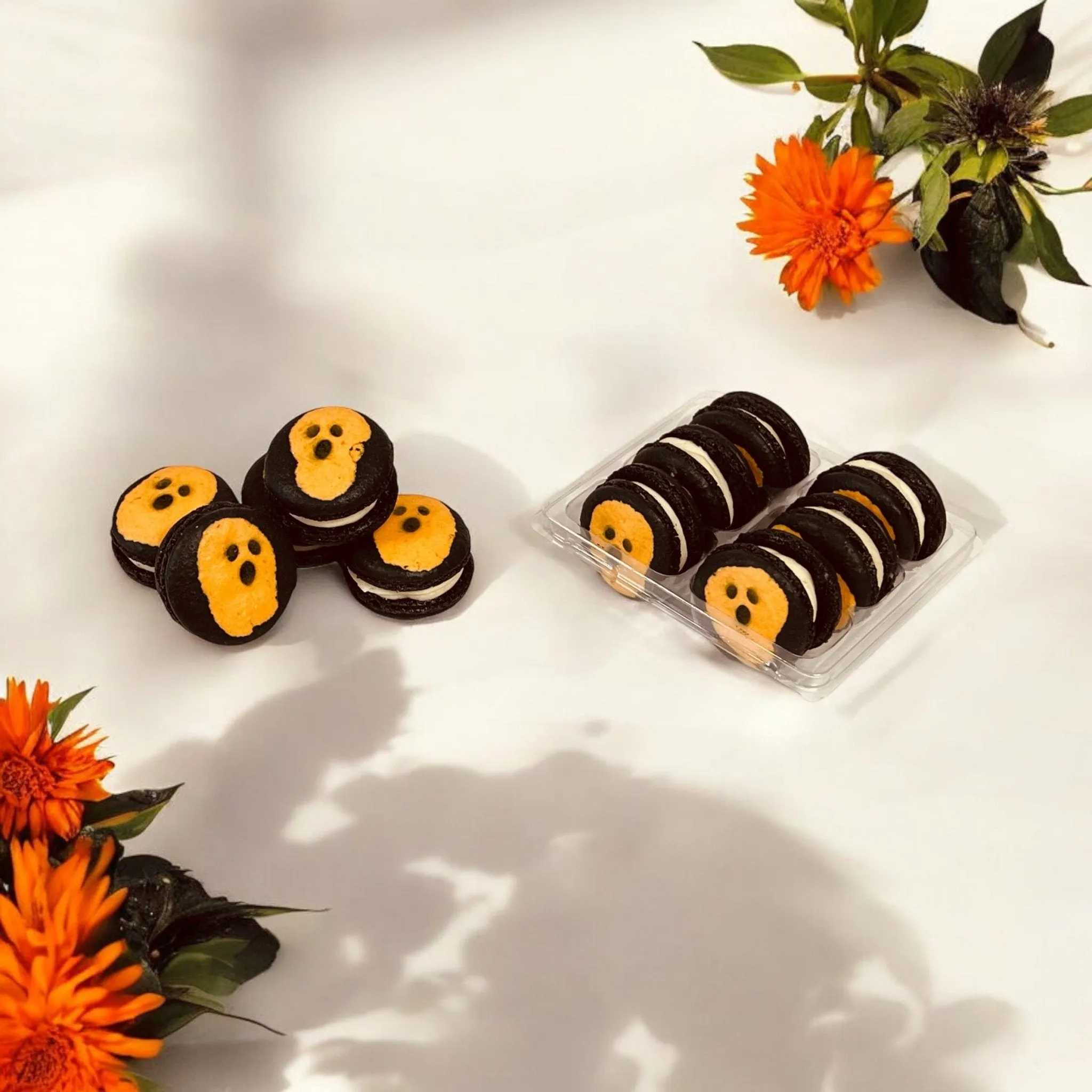 Orange Ghost Macarons – Halloween Special with Customizable Flavors