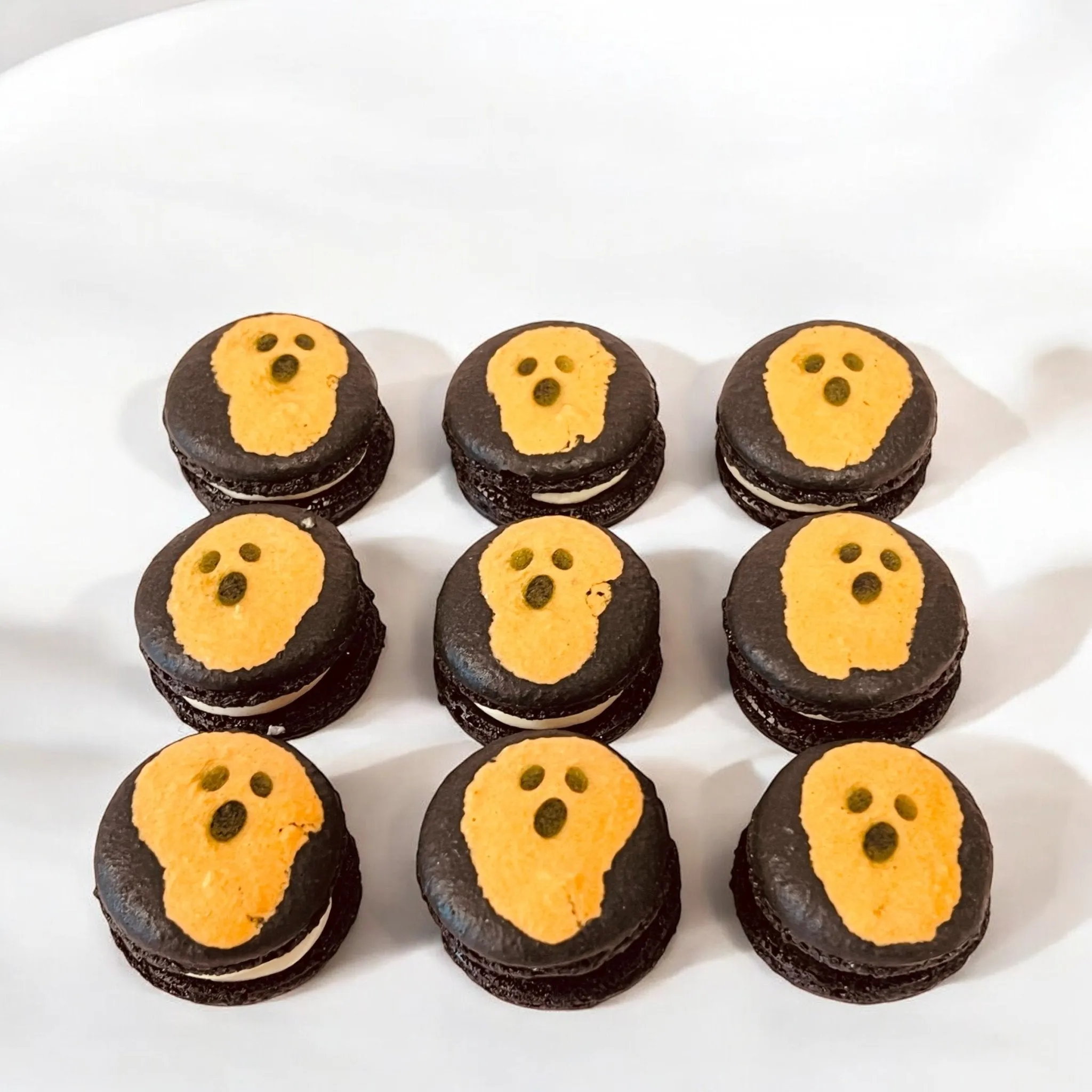 Orange Ghost Macarons – Halloween Special with Customizable Flavors