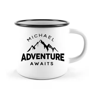 Personalised Adventure Awaits Camping Mug