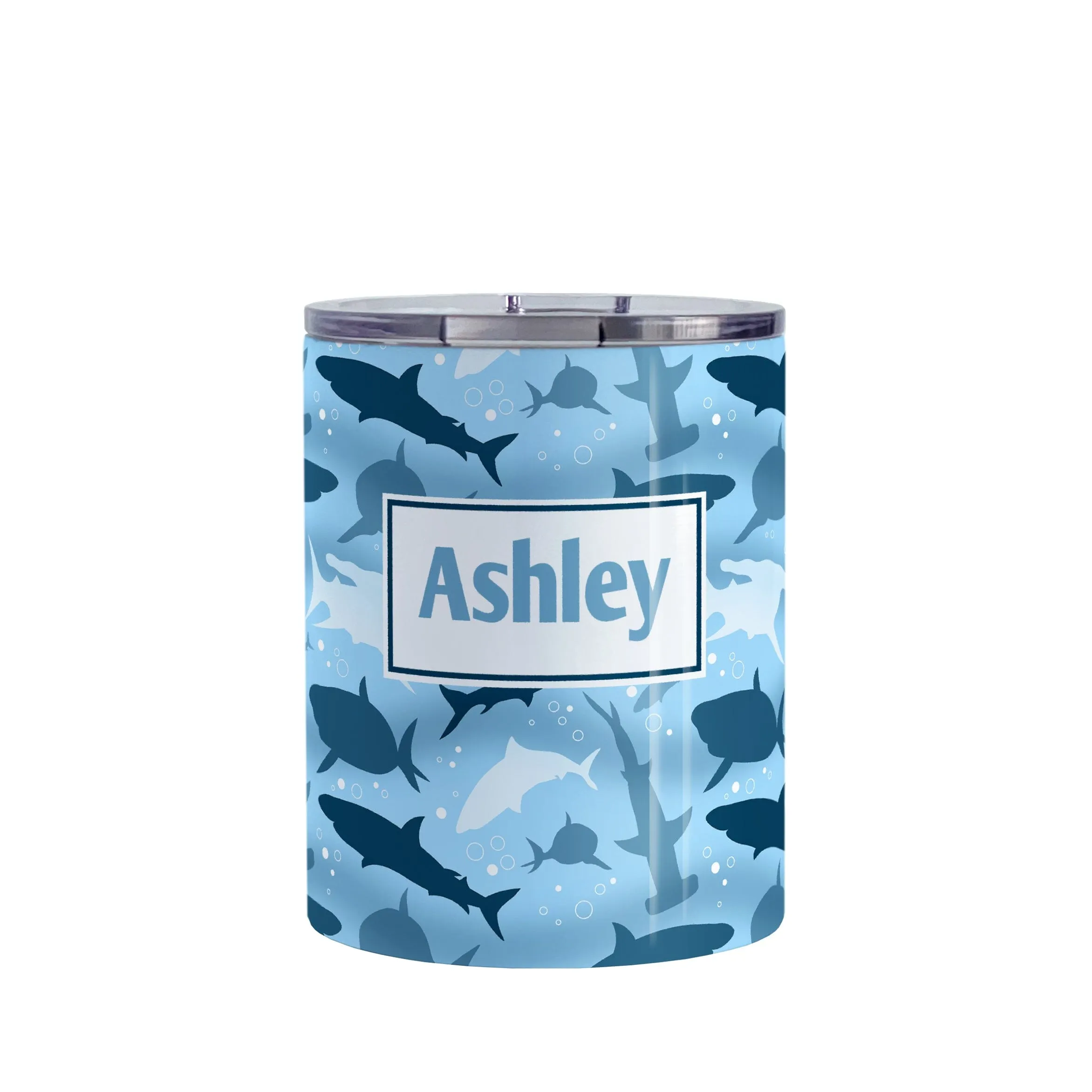 Personalized Blue Frenzy Sharks Tumbler Cup