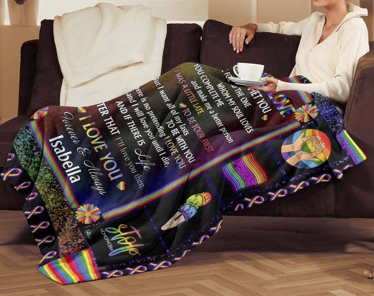 Personalized Name Rainbow Blanket, My Only Love Sherpa Fleece Throw Blanket Christmas Birthday Gay Lesbian Lgbt Pride Presents