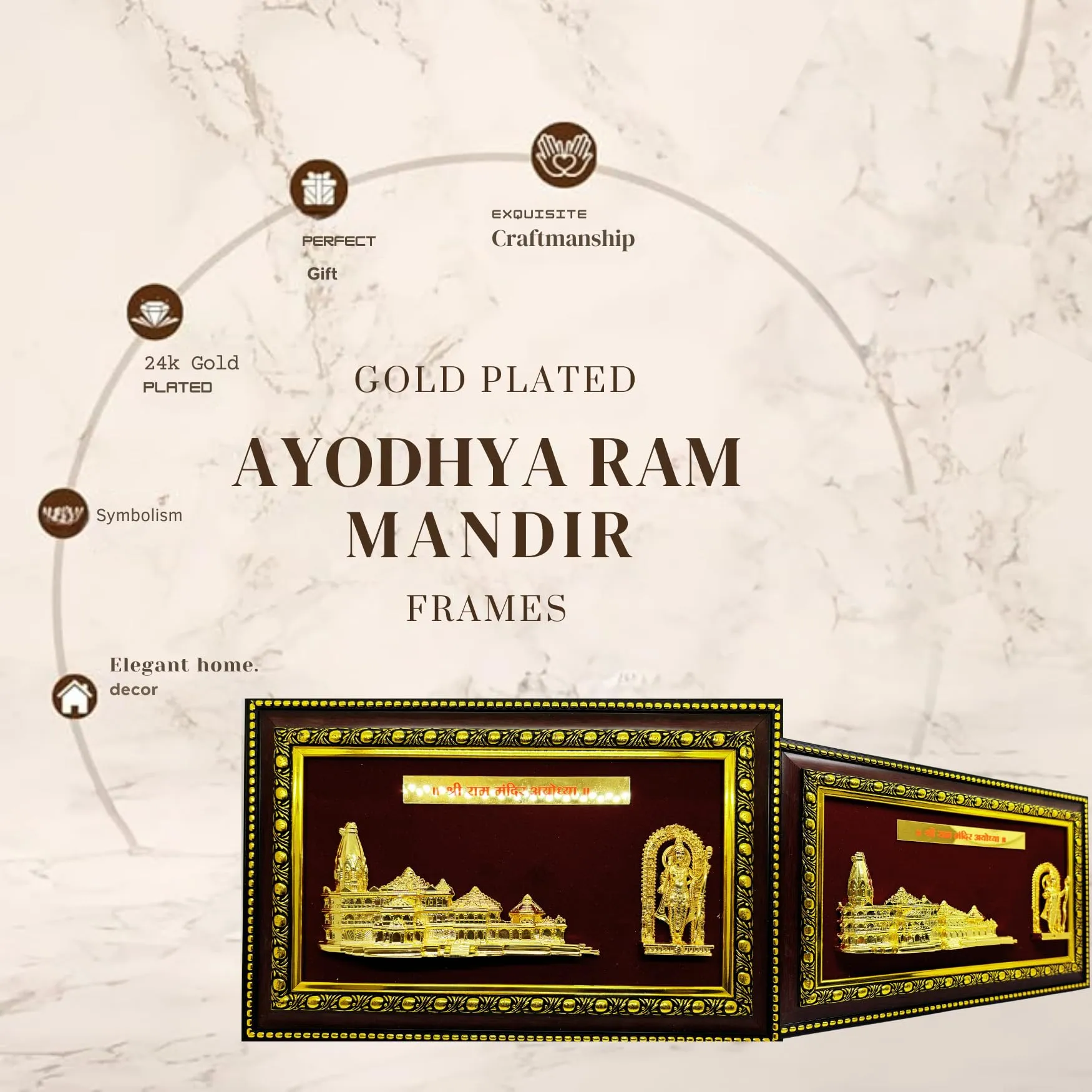 Protomont Ram Mandir Ayodhya Model (Ram Mandir Photo Frame 6 inch Gold Plated)