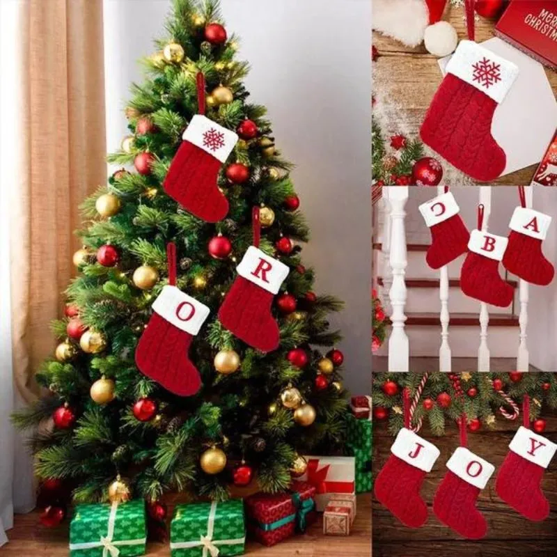 Red Knit Alphabet Christmas Stocking