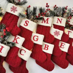 Red Knit Alphabet Christmas Stocking