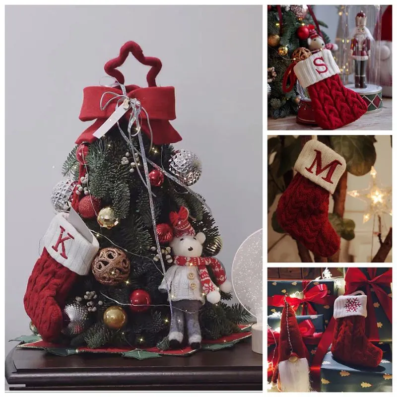 Red Knit Alphabet Christmas Stocking