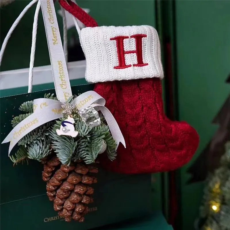 Red Knit Alphabet Christmas Stocking