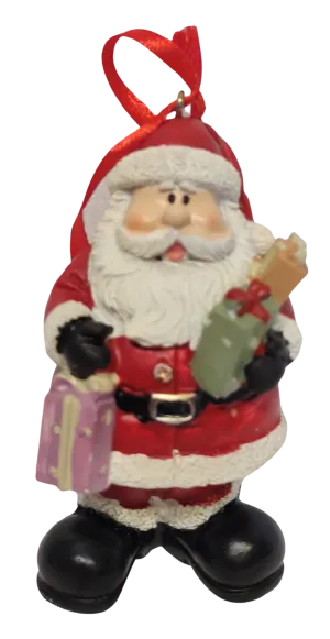 Santa Ornament Holding a Christmas Tree, Christmas Gifts or Sack of Christmas Gifts