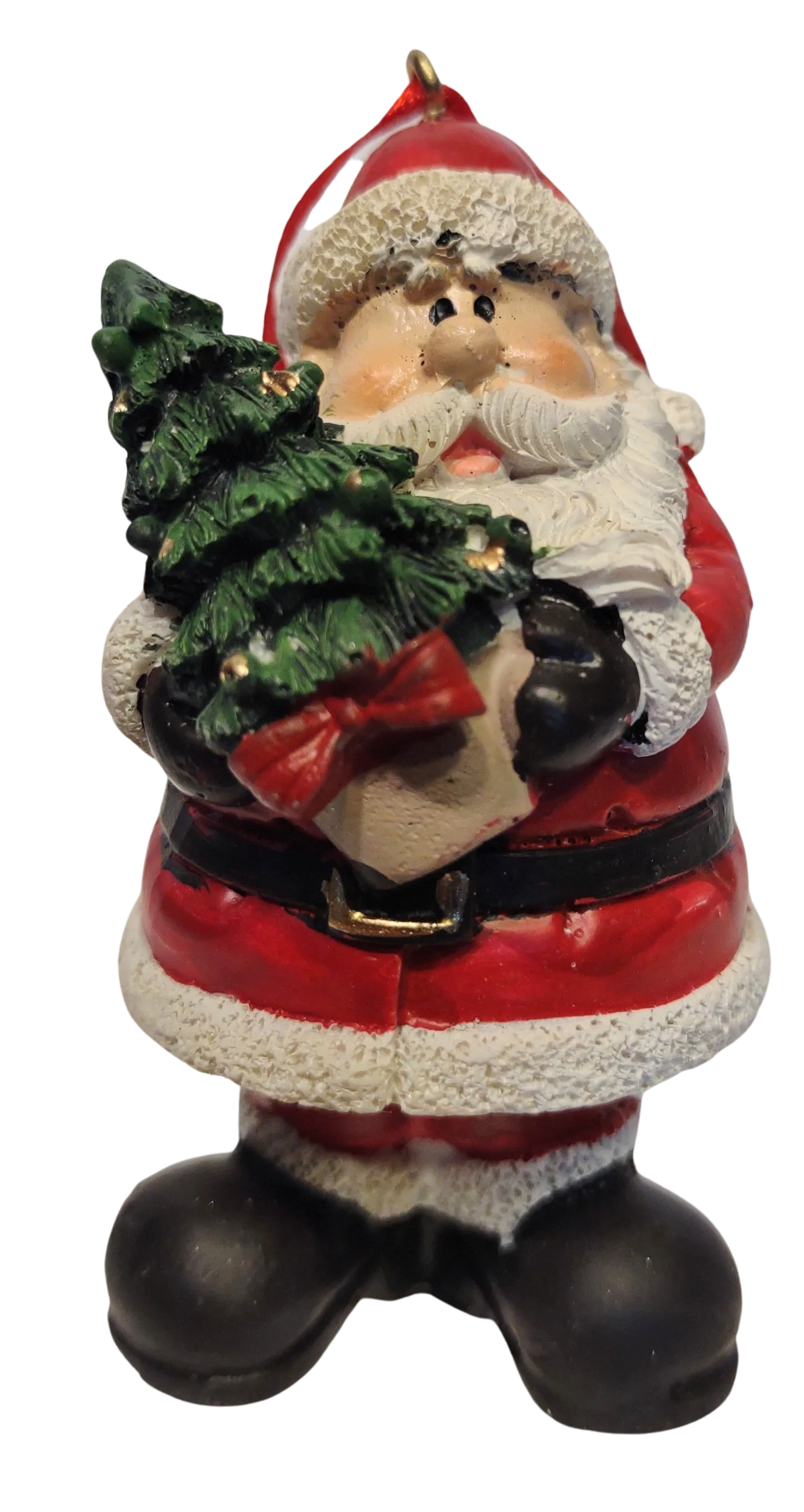 Santa Ornament Holding a Christmas Tree, Christmas Gifts or Sack of Christmas Gifts