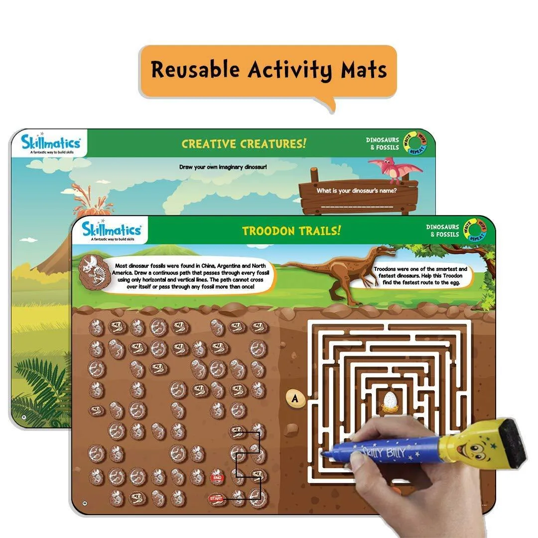 Skillmatics Educational Game: Dinosaurs and Fossils (6-9 Years) | Fun Learning Activities for Kids | Write and Wipe Activity Mats | Gifts for Kids