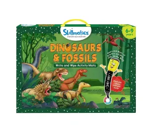 Skillmatics Educational Game: Dinosaurs and Fossils (6-9 Years) | Fun Learning Activities for Kids | Write and Wipe Activity Mats | Gifts for Kids