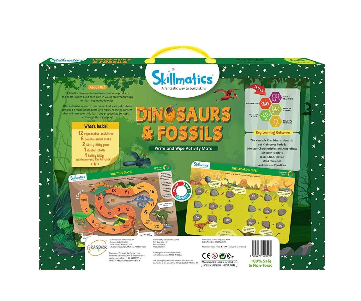 Skillmatics Educational Game: Dinosaurs and Fossils (6-9 Years) | Fun Learning Activities for Kids | Write and Wipe Activity Mats | Gifts for Kids