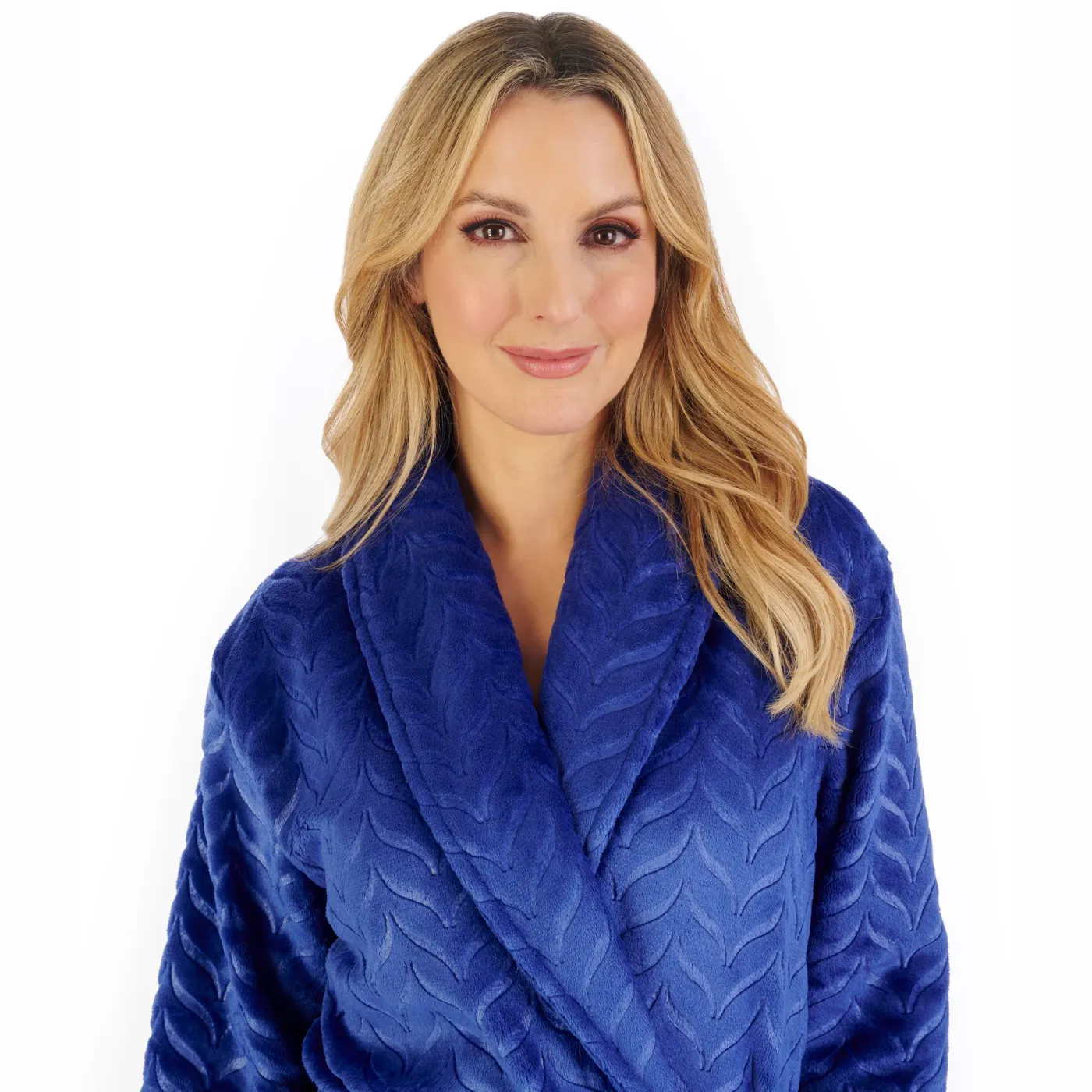 Slenderella Embossed Pattern Fleece Dressing Gown | Blue