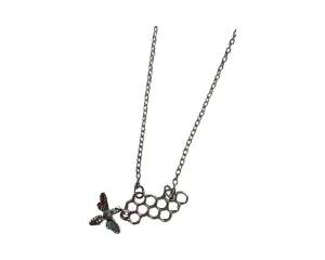 sliver honeycomb and bee necklace