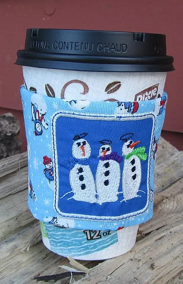 Snowmen Coffee Cozy Set, In The Hoop