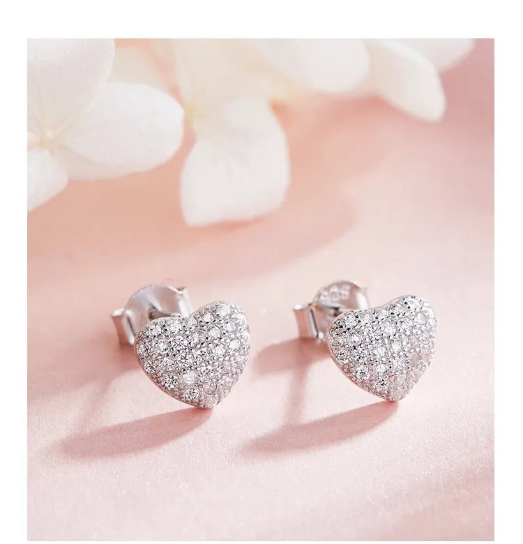 Sterling silver cute little shining hearts earring