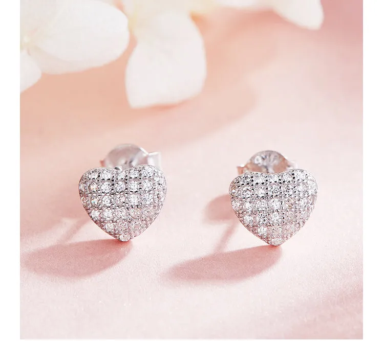 Sterling silver cute little shining hearts earring