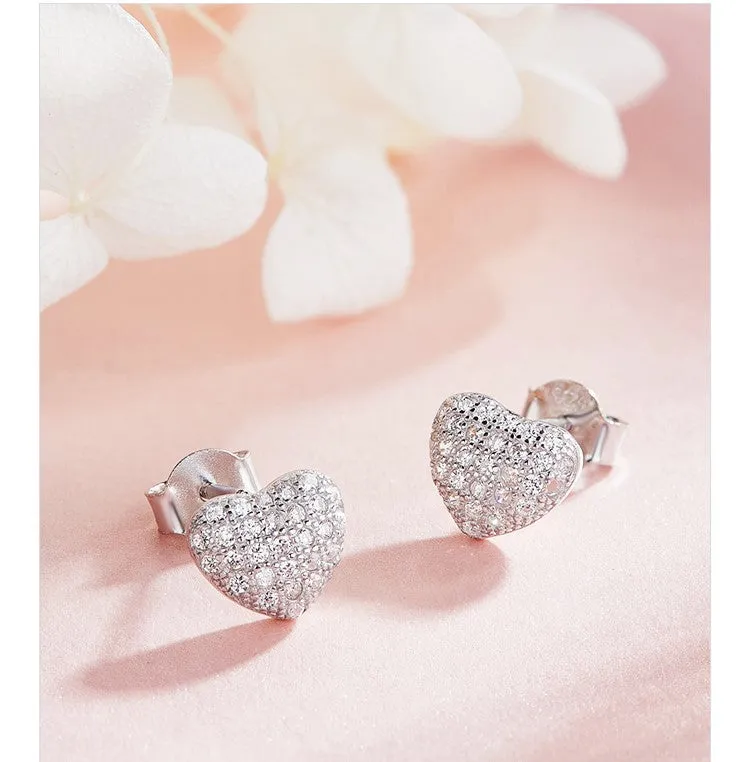 Sterling silver cute little shining hearts earring