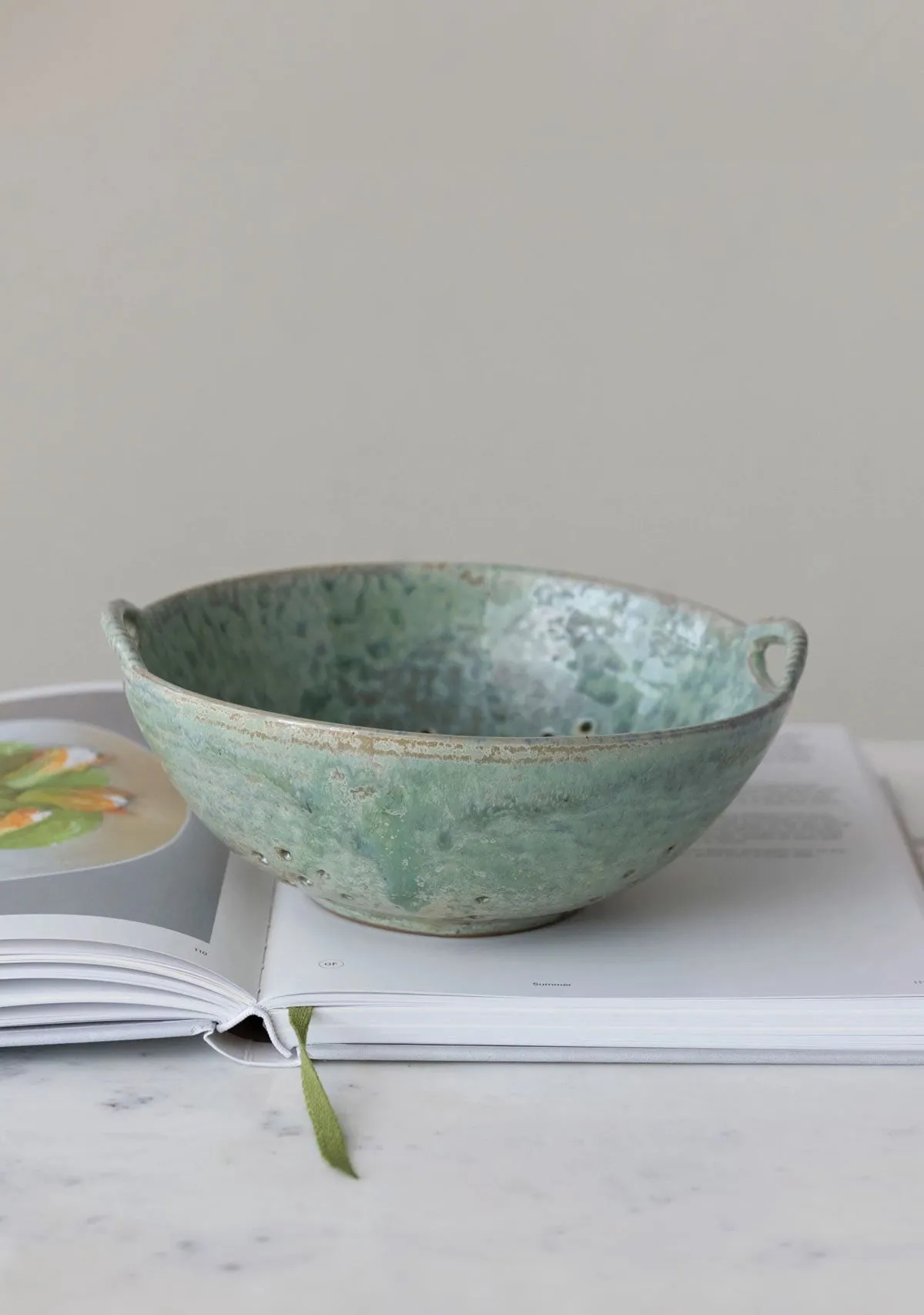 Stoneware Berry Bowl With Handles Aqua