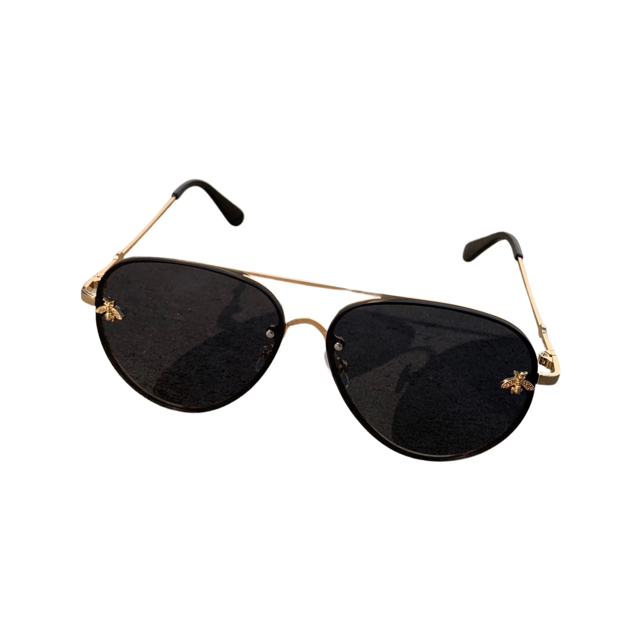 Sunglasses - Women’s Aviator Style Glasses with Gold Bee Embellishment.