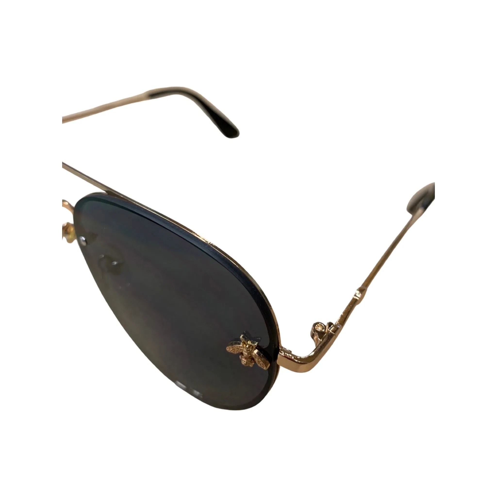 Sunglasses - Women’s Aviator Style Glasses with Gold Bee Embellishment.