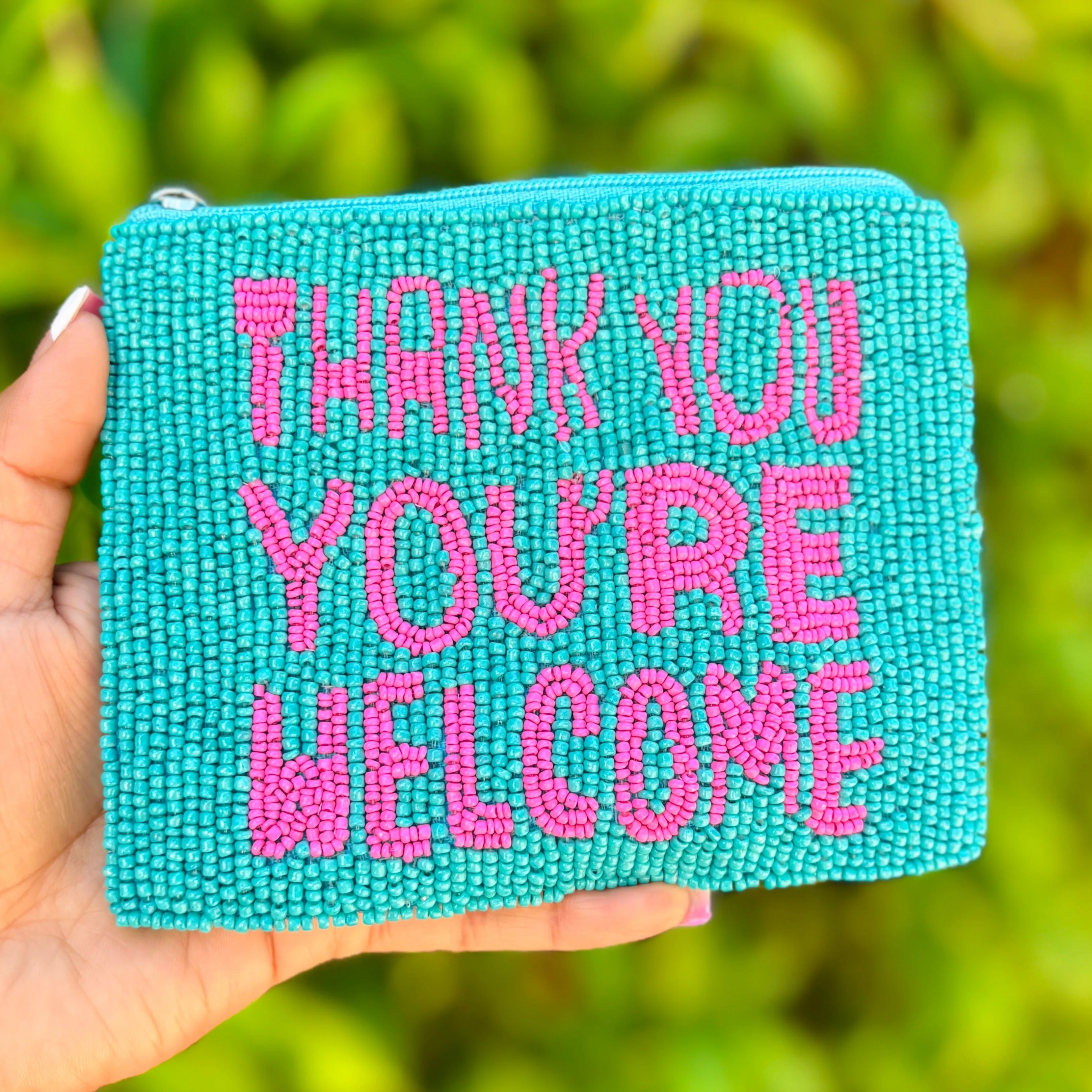 Thank You, You're Welcome Beaded Pouch Purse