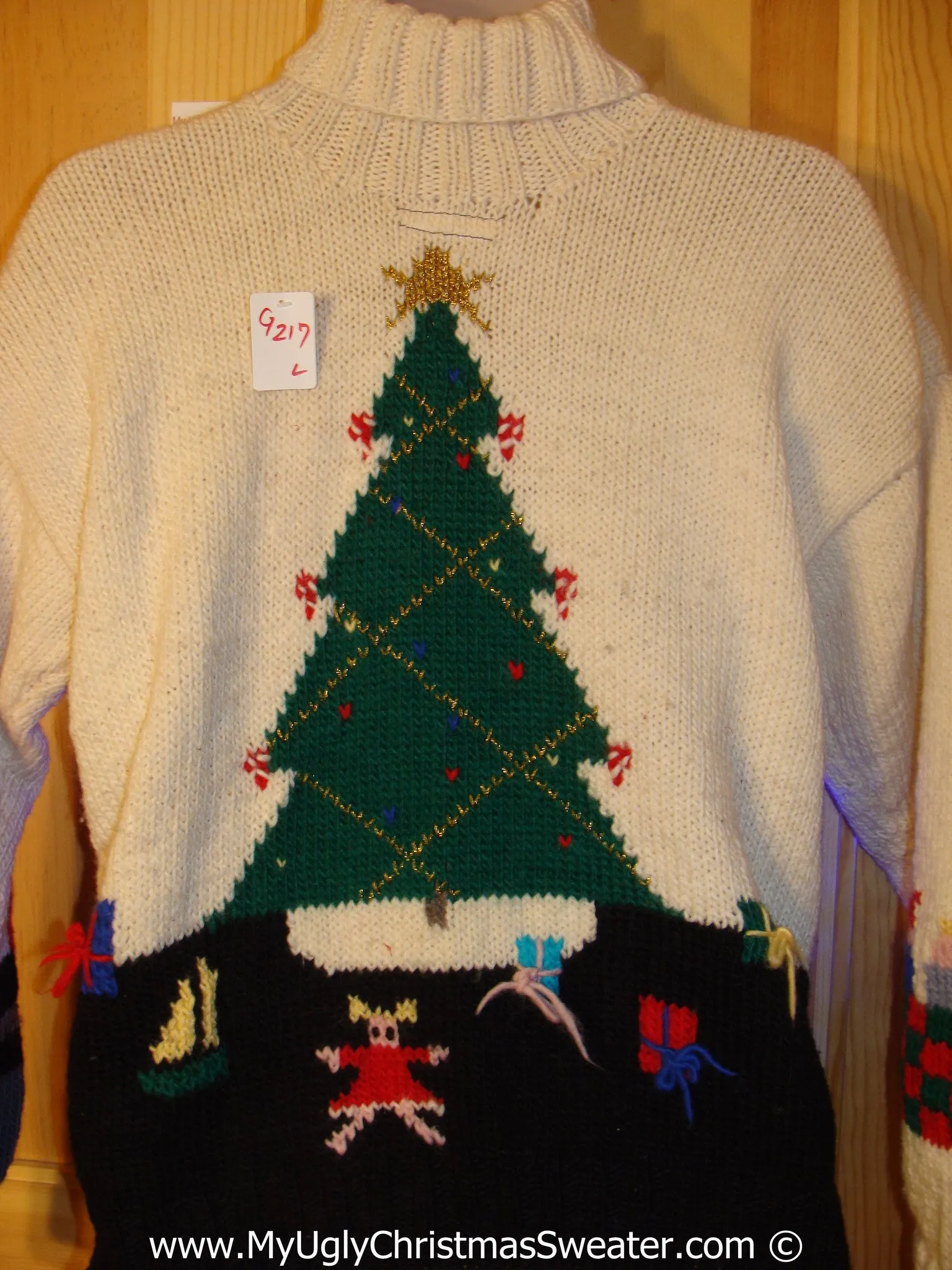 Two Sided 80s Christmas Sweater with Lights Fireplace and Tree (g217)