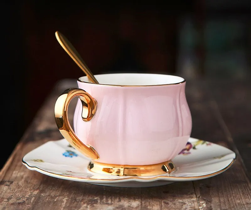 Unique Coffee Cup and Saucer in Gift Box as Birthday Gift, Elegant Pink Ceramic Cups, Beautiful British Tea Cups, Creative Bone China Porcelain Tea Cup Set