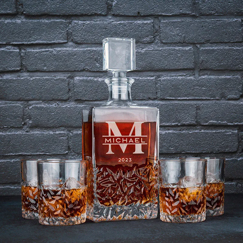 Unique Decanter Set with Custom Logo, Initial and Name