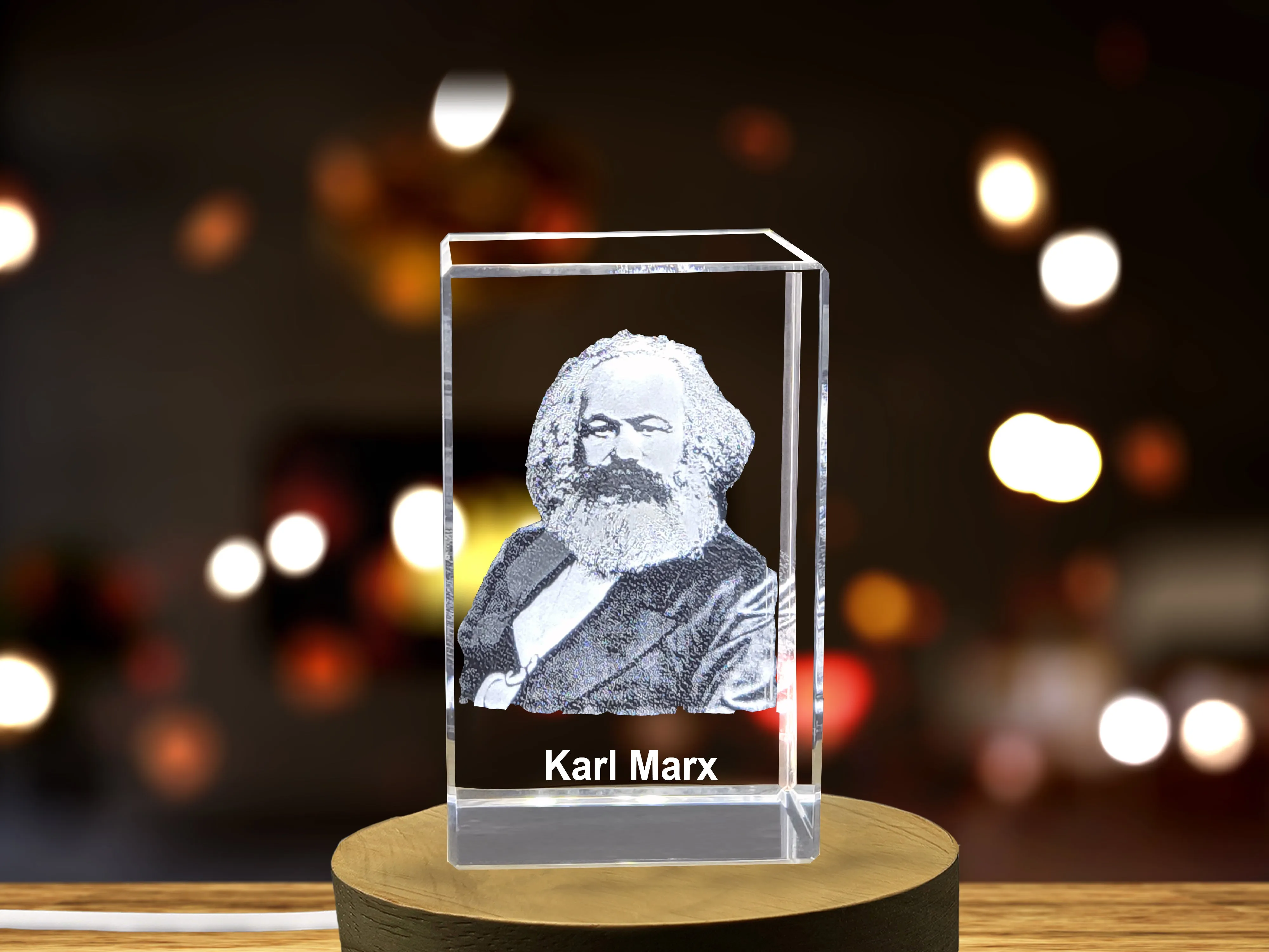 Unique Karl Marx 3D Engraved Crystal Portrait Gift for History Buffs and Collectors