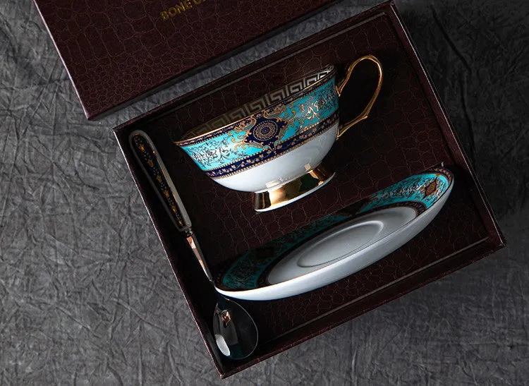 Unique Tea Cup and Saucer in Gift Box, Elegant British Ceramic Coffee Cups, Bone China Porcelain Tea Cup Set for Office