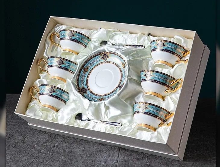 Unique Tea Cup and Saucer in Gift Box, Elegant British Ceramic Coffee Cups, Bone China Porcelain Tea Cup Set for Office