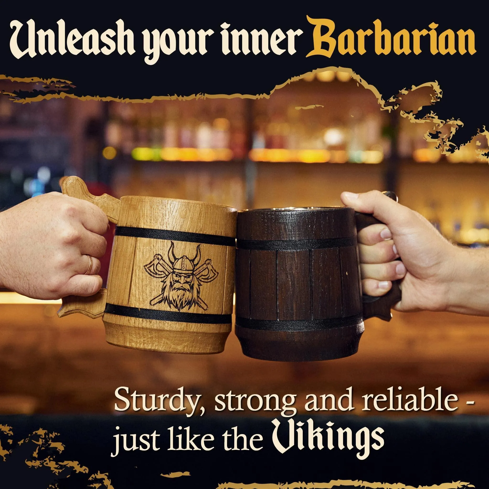 Viking Beer Mug Tankard Norse Cup for Men Stainless Steel Mug 20 oz Oak Wood