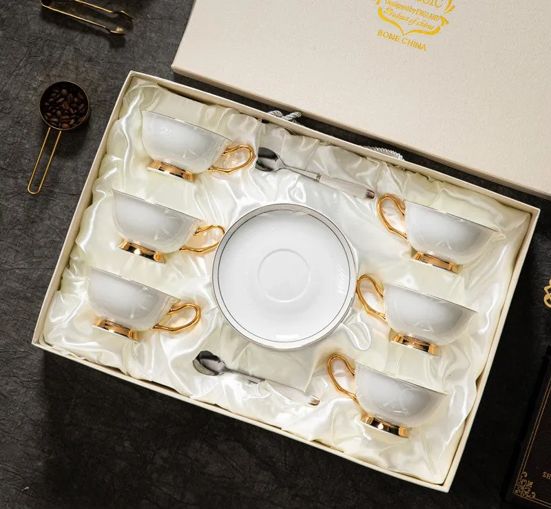 White Ceramic Cups, Elegant British Ceramic Coffee Cups, Bone China Porcelain Tea Cup Set, Unique Tea Cup and Saucer in Gift Box