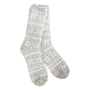 World's Softest Women's Holiday Cozy Winter Crew Sock, Fair Isle Silver